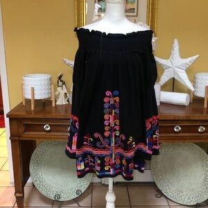 Anthropologie Vava by Joy Han Floral Embroidered Lrg Black Boho Slip Dress/ Top